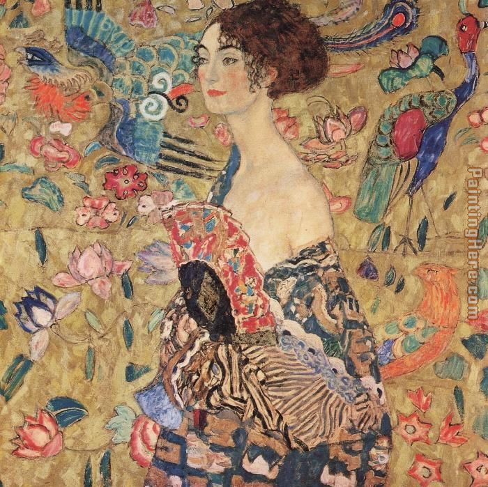lady with fan painting - Gustav Klimt lady with fan art painting